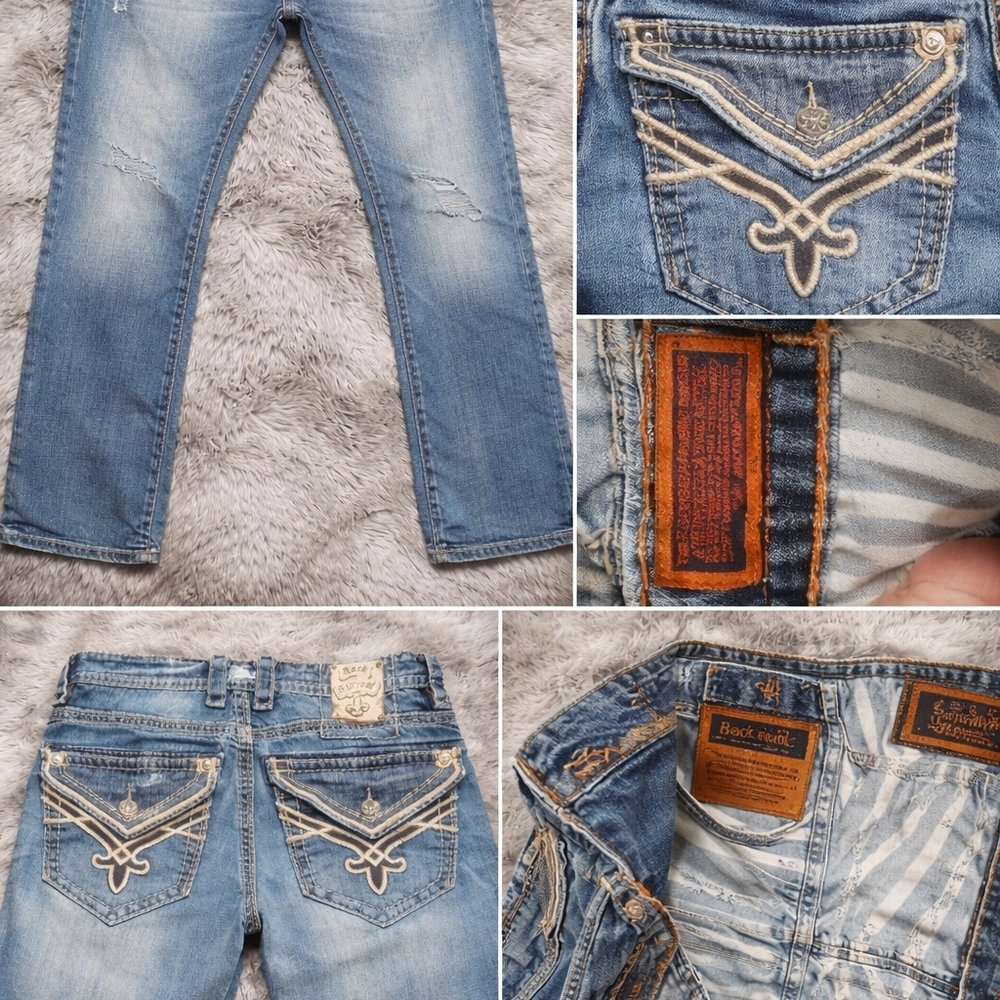 Rock Revival Faded Light Blue Embroidered Back Pocket Jeans